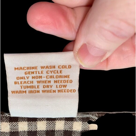 Embroidered Cotton Linen Blend Table Runner 'Ponderosa' Brown Gingham 2 Sided - Picture 7 of 8